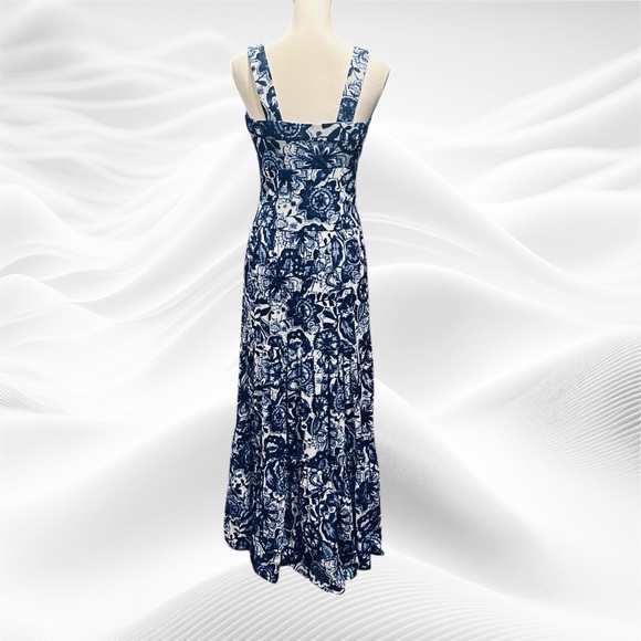 Lauren Ralph Lauren Sleeveless Maxi Dress Sz 4 Ikat Blue White Beach‎ Island - Picture 3 of 7
